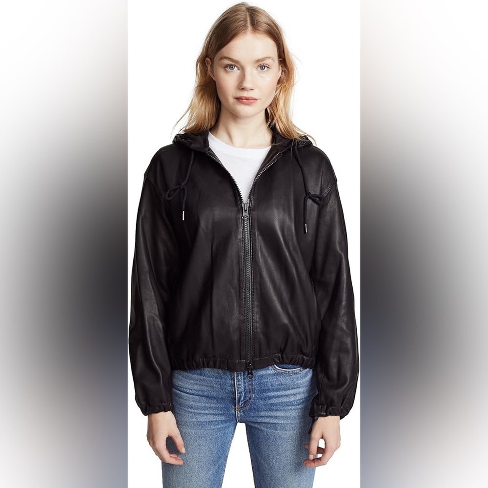NWT $1050 Vince Women's Leather Zip up Hoodie Jacket Coat